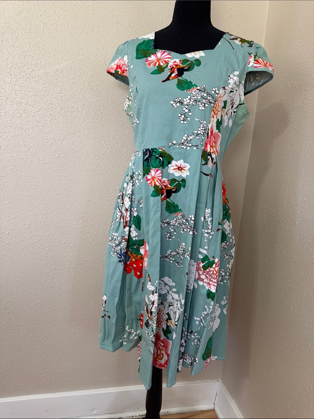 Acevog Mint Green Floral Midi Dress